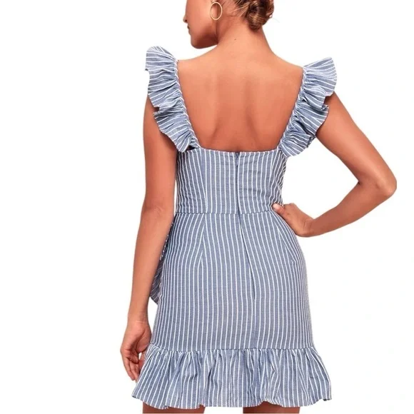 The Fifth Label Blue and White Striped Ruffle Mini Women's Dress XS - Picture 3 of 11